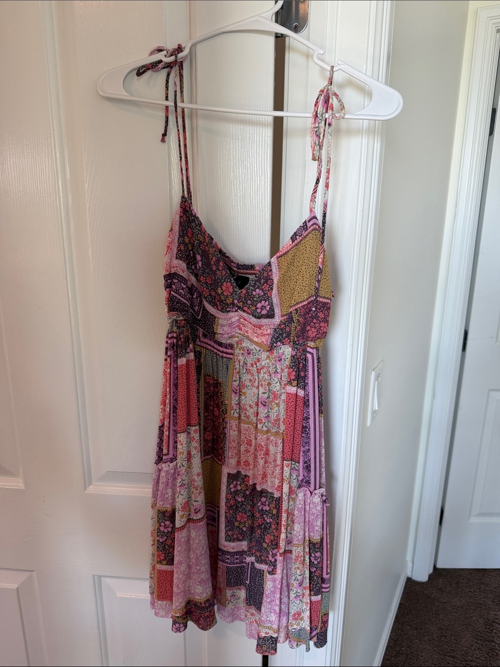 Vici Floral Patchwork Sundress with Pink and Yellow Accents